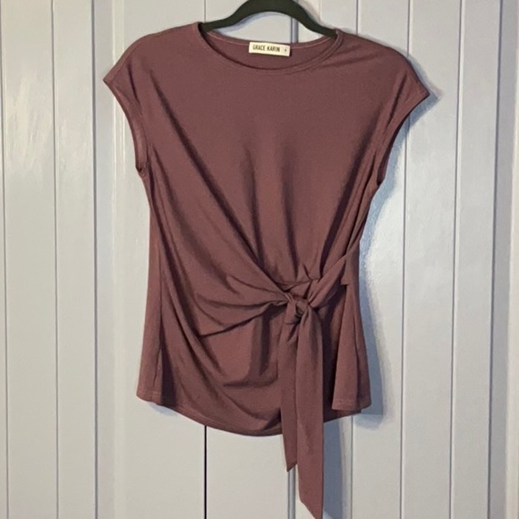 Grace Karin Mauve Tie-Front Cap Sleeve Blouse ~ Dusty Rose~Size Medium - Picture 10 of 16